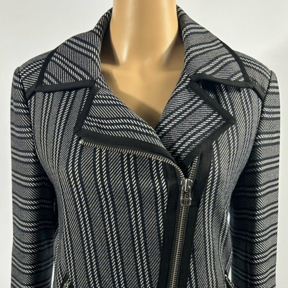 VERONICA BEARD Vertical Stripe Asymmetrical Moto in Navy And White Size 6 - Picture 5 of 10